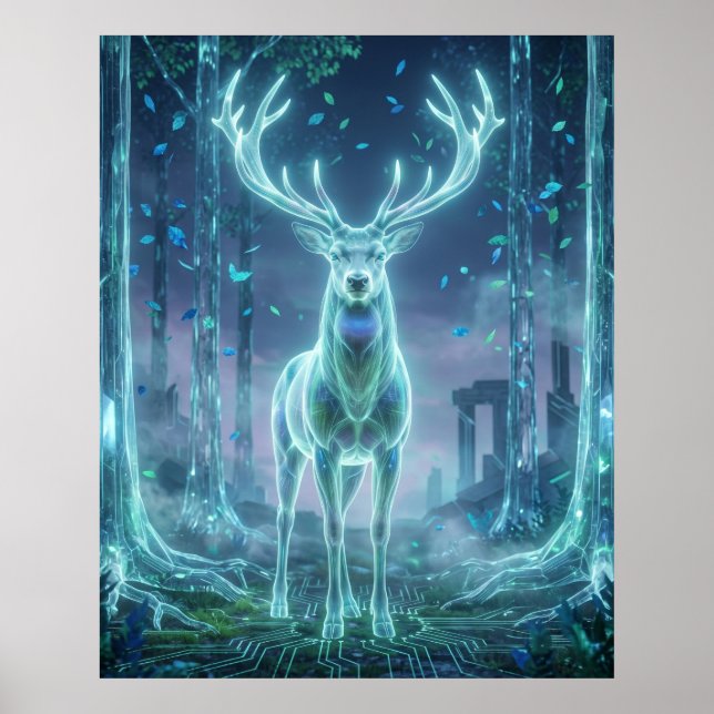 Hologram Stag Electric Forest Poster (Front)