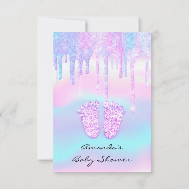 Hologram Unicorn Baby Shower Girl Feet Glitter Invitation (Back)