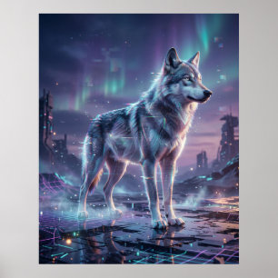 Hologram Wolf Glitch Wasteland Poster
