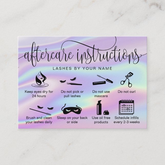 Holograph aftercare card eyelash extensions icons (Front)