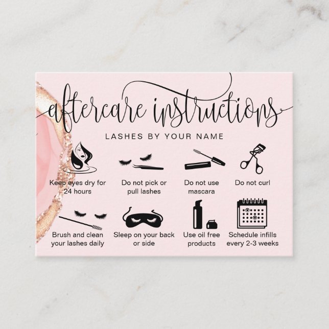 Holograph aftercare card eyelash extensions icons (Front)