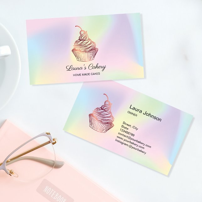 Holograph Cakes & Sweets Cupcake Home Bakery Business Card (Creator Uploaded)