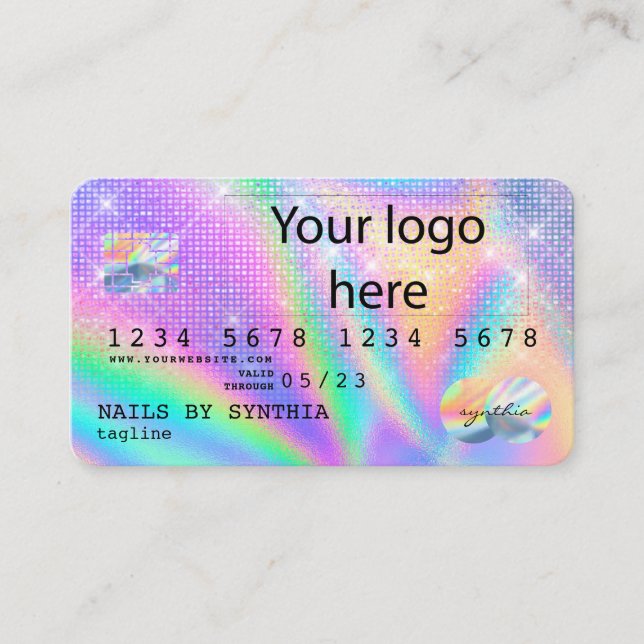 Holograph  Credit Card Nail Tech ADD LOGO (Front)