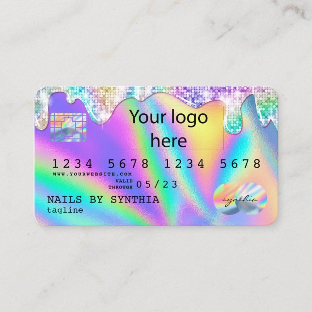 Holograph  Credit Card Nail Tech ADD LOGO (Front)