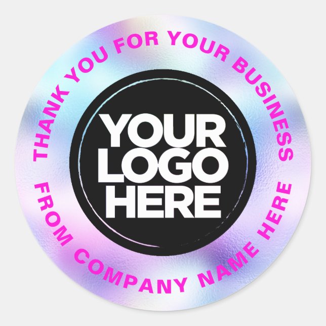 Holograph Custom Logo Name Web Pink Thank You Classic Round Sticker (Front)