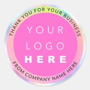 Holograph Custom Logo Name Web Pink Thank You Classic Round Sticker