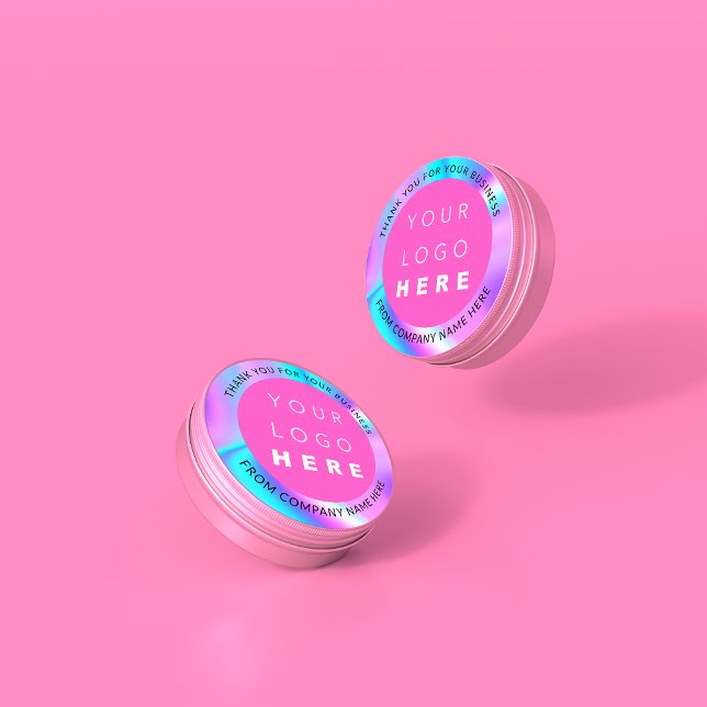 Holograph Custom Logo Simply Modern Pink Thank Blu Classic Round Sticker (Creator Uploaded)