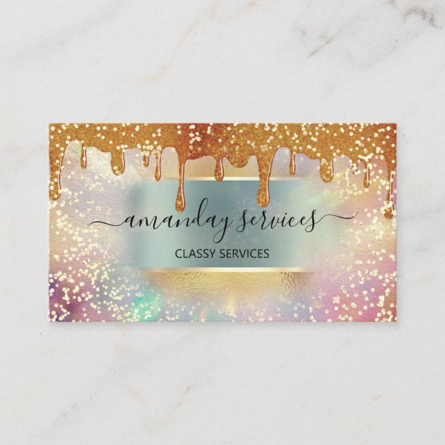 Holograph Drips Mint Makeup Lashes Nails Hair Business Card (Front)