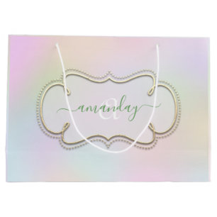 Holograph Framed Royal Monogram Princess Pink Large Gift Bag