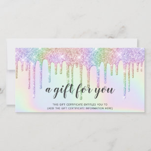 Holograph gift card unicorn glitter drips glam