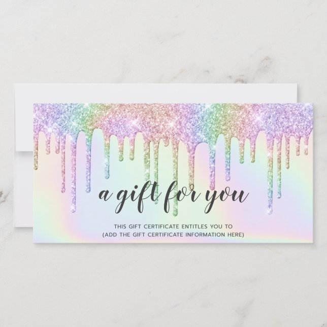Holograph gift card unicorn glitter drips glam (Front)