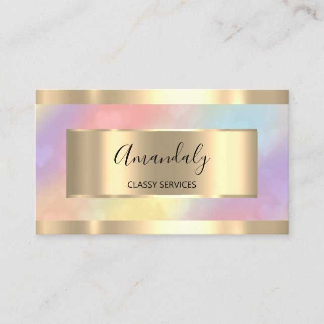 Holograph Gold Framed Elegant Professional Unicorn Business Card (Front)