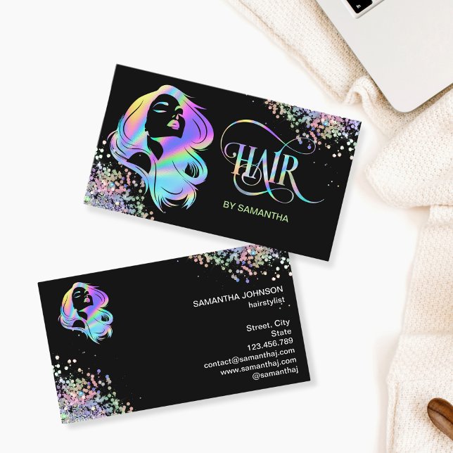 Holograph Hair stylist typography hair extension Business Card (Creator Uploaded)