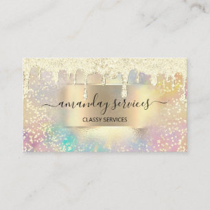 Holograph Makeup Lashes NAILS Boutique Gold Drips Business Card