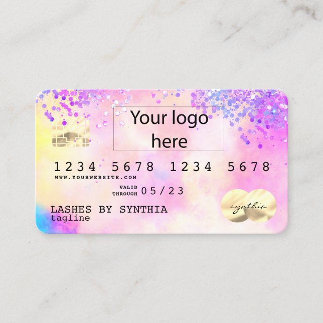 Holograph Pastel unicorn Modern Credit Card LOGO (Front)