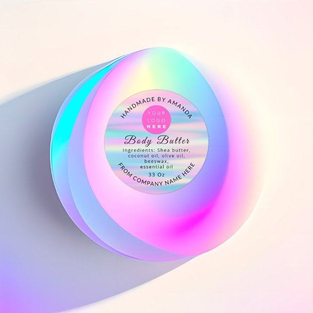 Holograph QR Code Logo Name Body Butter Cosmetic Classic Round Sticker (Holograph QR Code Logo Name Body Butter Cosmetic Classic Round Sticker)