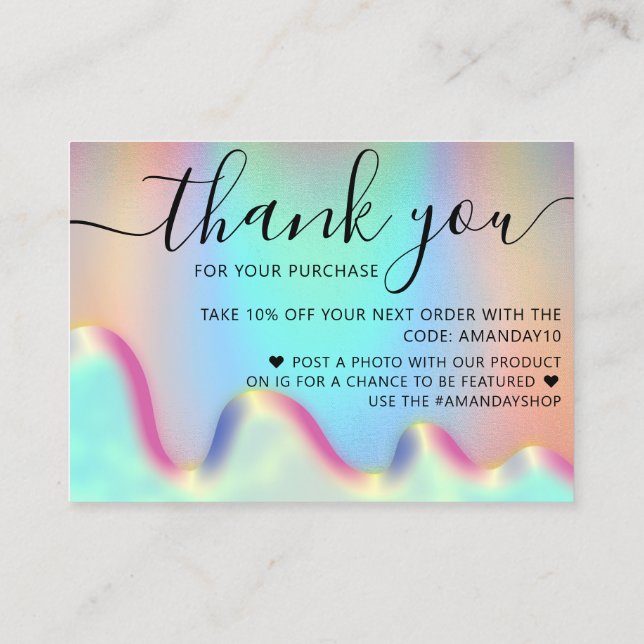 Holograph Shop Thank You Discount Code Ombre Business Card (Back)