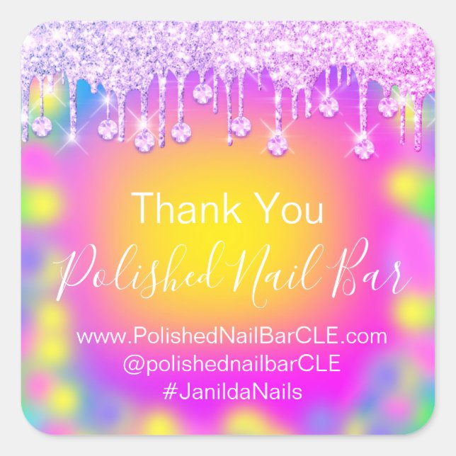 Holograph Thank Diamond Drip Nail Colour Therapy Square Sticker (Front)