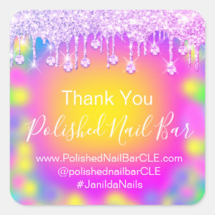 Holograph Thank Diamond Drip Nail Colour Therapy Square Sticker