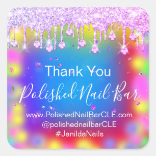 Holograph Thank You Diamond Drip Nails Hot Blue Square Sticker
