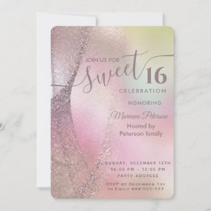 Holograph trendy glitter abstract sweet 16 invitation