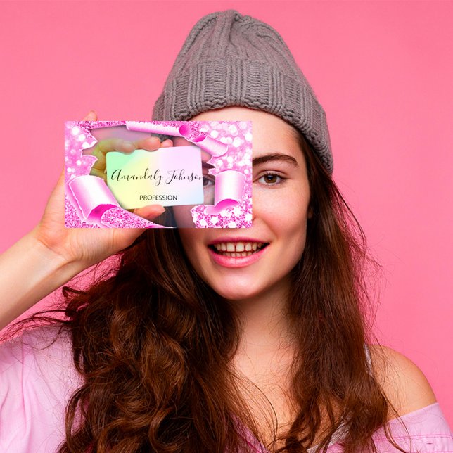 Holographic 33D Effect Pink Makeup Artist Business Card (Creator Uploaded)