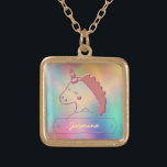 Holographic 3D Unicorn Custom Name        Gold Plated Necklace<br><div class="desc">This simple design features a glossy 3D unicorn with a name plank. The background includes a holographic of rainbow colour. This magical holographic unicorn comes with easy customisation of name using the "Personalised" button. Drop by my store for all the matching products.</div>