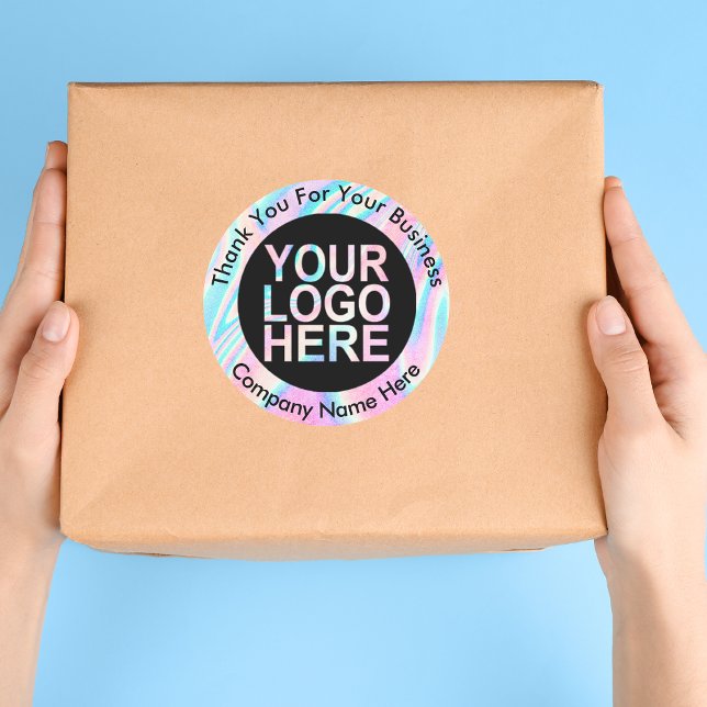 Holographic Abstract Custom Logo With Text Classic Round Sticker (Creator Uploaded)