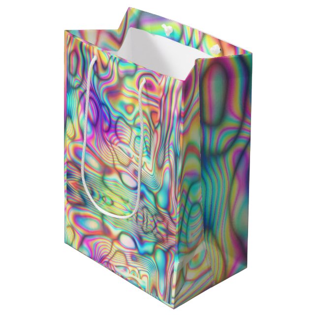 Holographic Abstract Modern Futuristic Elegant Medium Gift Bag (Front Angled)