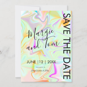Holographic Abstract Typography Save the Date Invitation