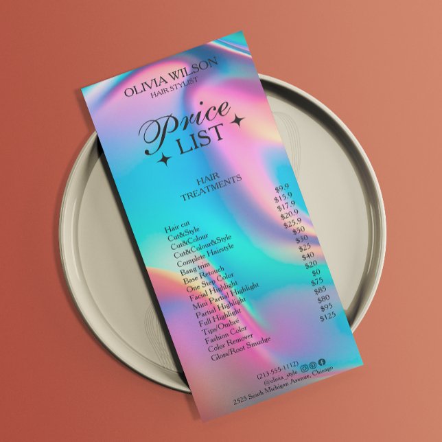 Holographic Aesthetician Price List Menu (Holographic Aesthetician Price List Menu)