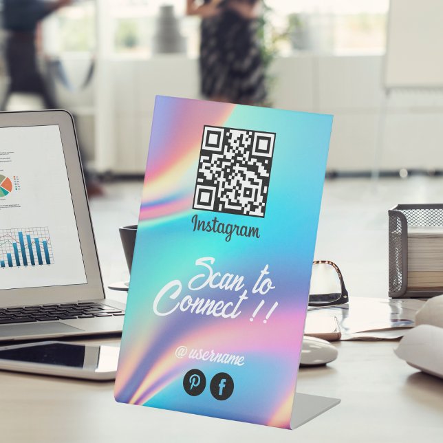 Holographic Aesthetician Qr Code Instagram  Pedestal Sign (Holographic Aesthetician Qr Code Instagram Pedestal Sign)