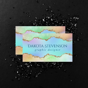 Holographic Agate   Iridescent Pastel Ombre Marble Business Card