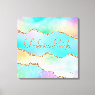 Holographic Agate   Iridescent Pastel Ombre Marble Canvas Print