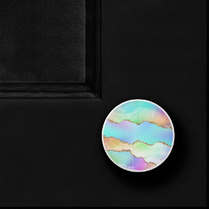 Holographic Agate   Iridescent Pastel Ombre Marble Ceramic Knob