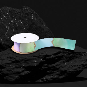 Holographic Agate   Iridescent Pastel Ombre Marble Satin Ribbon