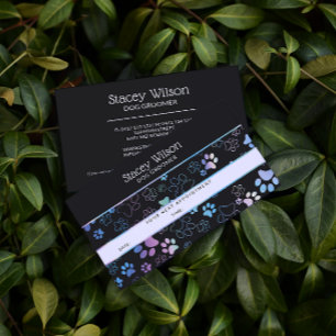 Holographic And Charcoal Paw Print Loyalty Card