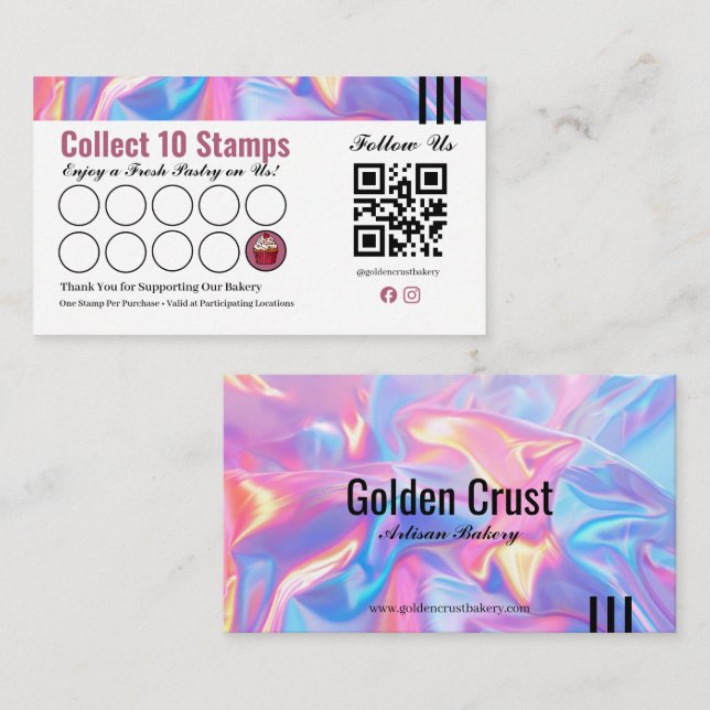 Holographic Bakery Loyalty Punch Card (Front/Back)