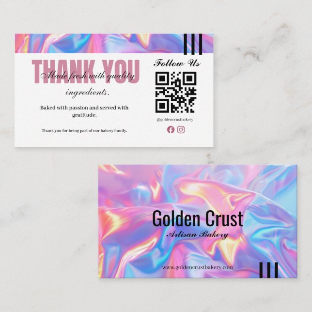 Holographic Bakery Thank You Card (Front/Back)
