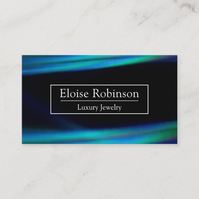 Holographic Black Blue Elegant Business Card (Front)