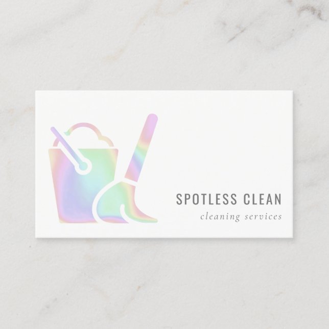 Holographic Bucket Broom Cleaner Cleaning Service Business Card (Front)