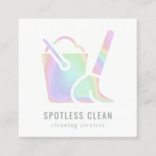 Holographic Bucket Broom Cleaner Cleaning Service Square Business Card
