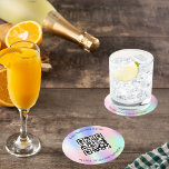 Holographic business bar restaurant menu qr code round paper coaster<br><div class="desc">Holographic,  pink,  purple and mint green background. Personalise and add your business name,  your own qr code and a text.  Black text.</div>