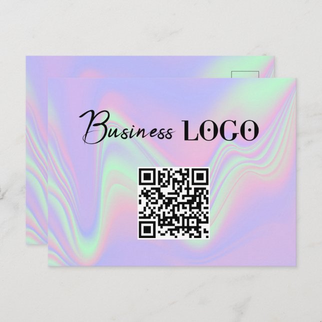 Holographic Business Logo Company QR Code Holiday Postcard (Front/Back)