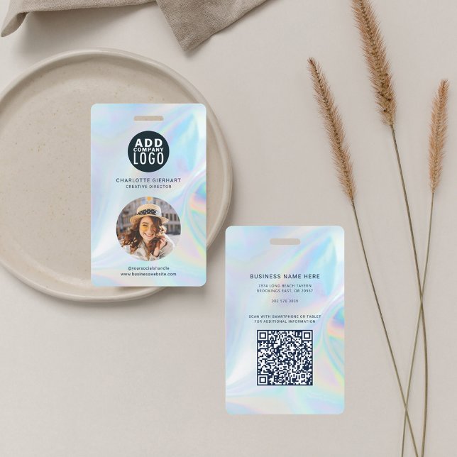Holographic Business Logo QR Code Photo ID ID Badge (Business Logo Holographic Employee Photo ID Badge)