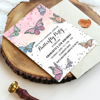 Holographic Butterfly Birthday Invitation