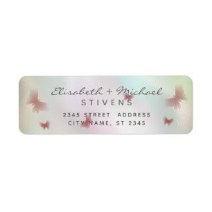 Holographic butterfly script wedding label