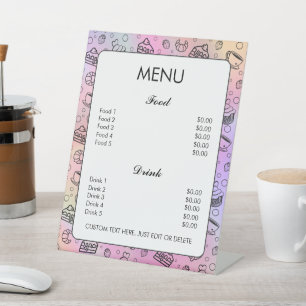 Holographic Cake Pastries Bakery Custom Text Menu Pedestal Sign