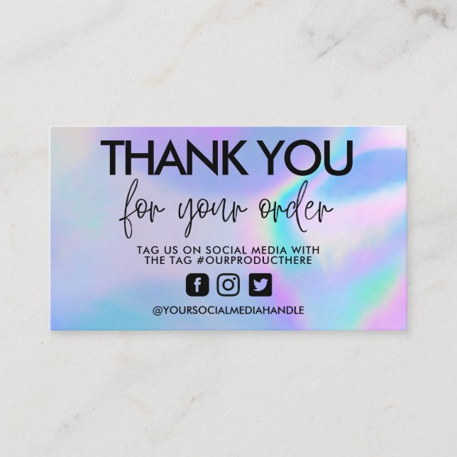 Holographic Calligraphy Thank You Business Card (Front)