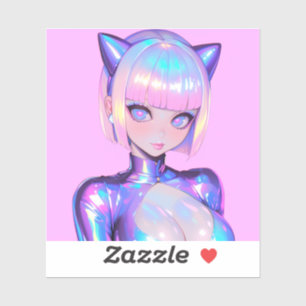 Holographic Catgirl Cyber Pop Portrait
